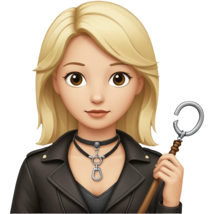 Dominatrix with blonde hair, key necklace, and a whip emoji