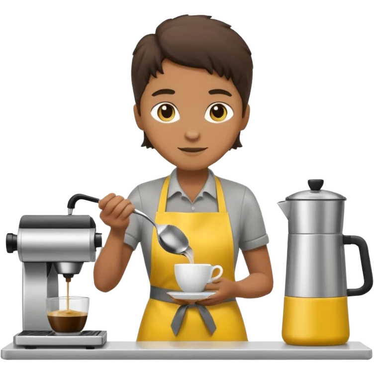 Бариста делает кофе. Цветовая палитра: #FFFFFF, #F7FD02, #D3D3D3, #242424 emoji