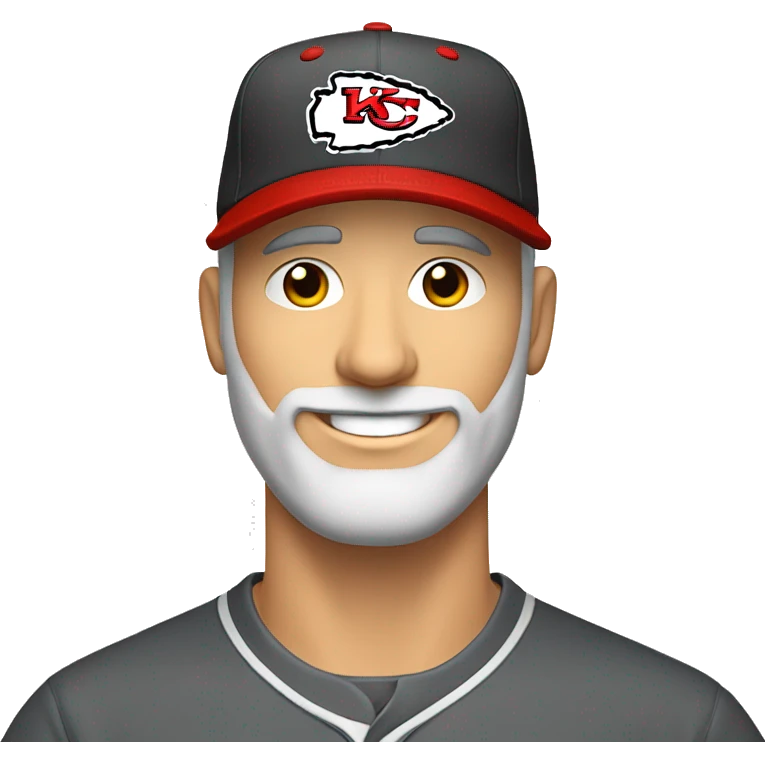 smiling white man with gray beard in baseball cap with kc chiefs logo emoji