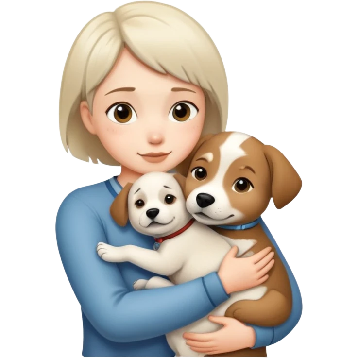 A short-haired girl hugs an Alaskan dog tightly emoji