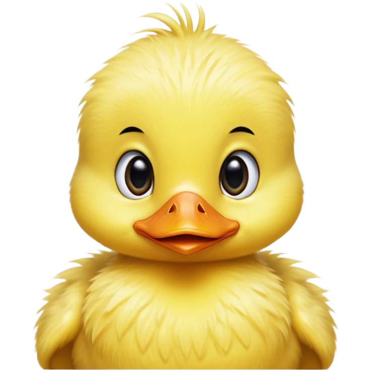 Cinematic Comical Yellow Baby Duck Portrait Emoji, Head tilted dramatically with an exaggeratedly amused expression, featuring a striking, fluffy yellow downy coat with a tiny quirky beak, wide, expressive eyes filled with playful disbelief, Simplified yet hilariously expressive features, highly detailed, glowing with a slightly sassy glow, high shine, dramatic yet playful, stylized with an air of cheeky mischief, bright and endearing, soft glowing outline, capturing the essence of a spirited and over-the-top duckling, so meme-worthy it feels like it could peep its way into internet fame instantly! emoji