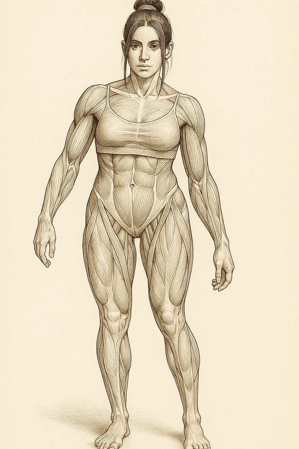 Anatomical style illustration inspired by the photo showing one leg visibly smaller and less hypertrophic than the other, highlighting the muscular difference between the legs, anatomical style, variant 1. emoji