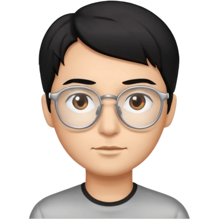 Cabelo preto liso olhos castanho cor da pele prata óculos emoji