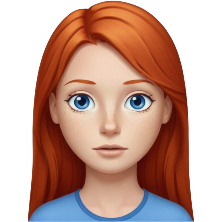 A red head with long straight hair, she has blue eyes  emoji