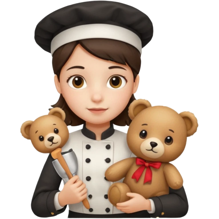 girl kid italian chef, uniform, holding plush bear emoji