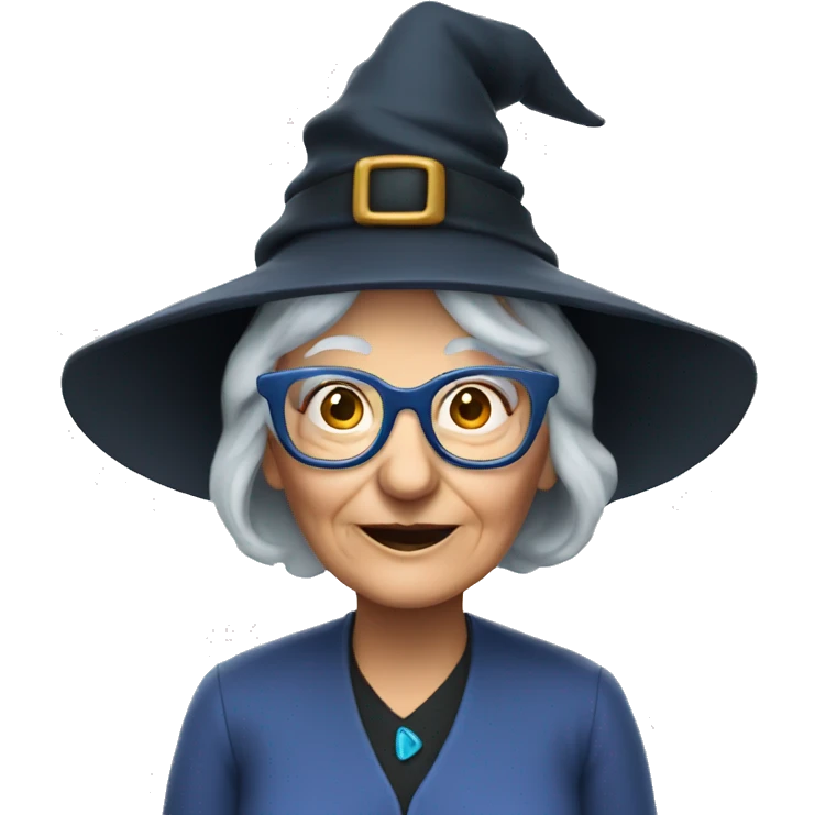 smart granny witch with glasses and blue hat  emoji