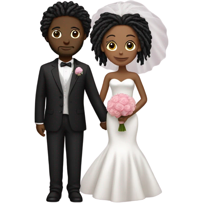 Pink wedding black couple with locs emoji