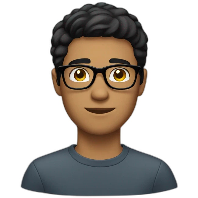 A guy with short black hair, black glasses, black eyes, filming himself emoji