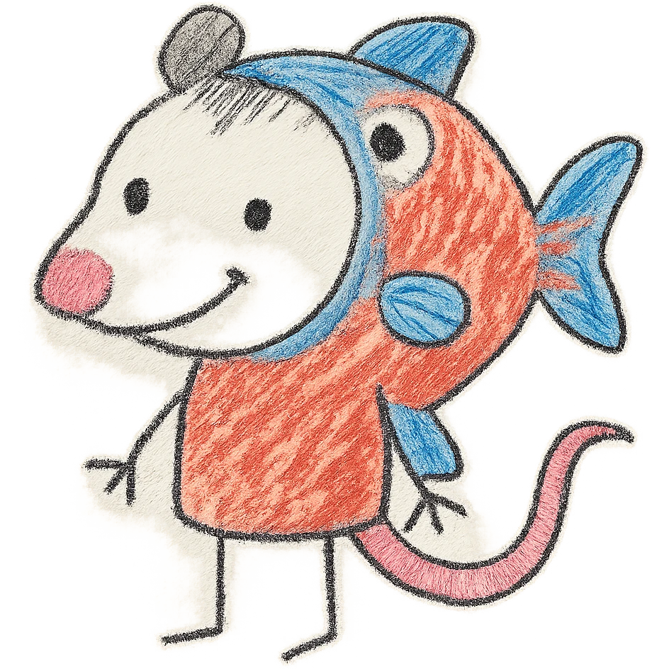 cute cartoon possum dressed up like a fish emoji