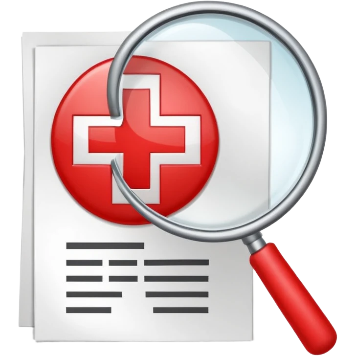 Emoji-style illustration of a paper with a magnifying glass showing a red cross, symbolizing verification failure or fake paperwork. Cute, professional, informative design emoji