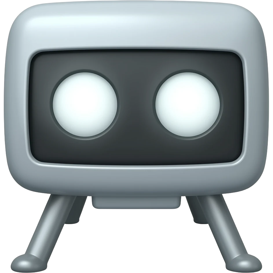 A platform with legs facing forward with glowing white eyes and with no arms emoji