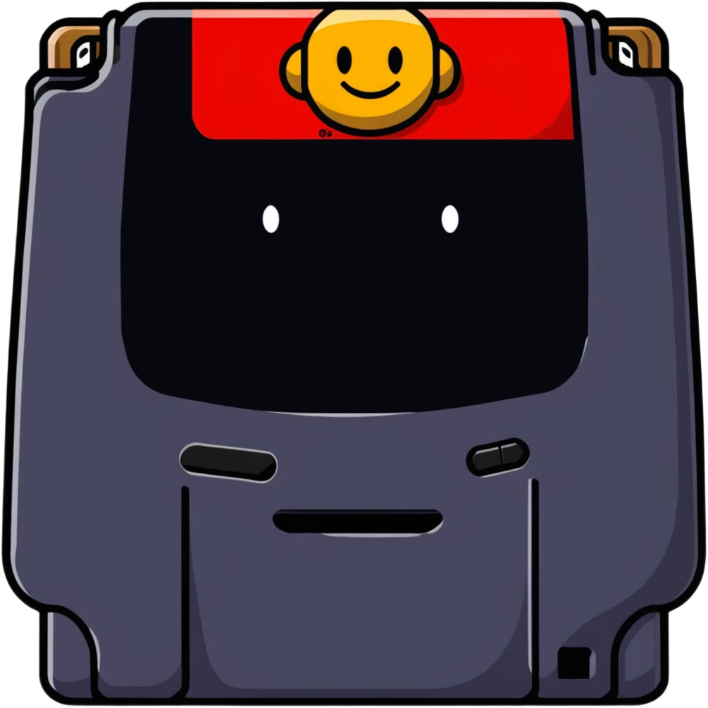 A cute sticker-style Nintendo 64 game cartridge with a smiling face emoji