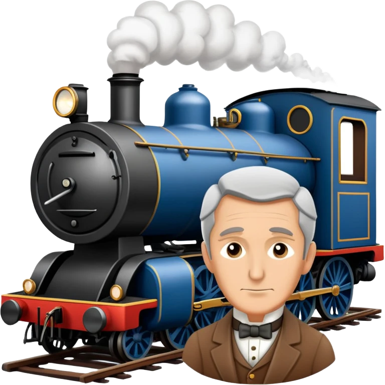 George Stephenson with a steam locomotive emoji