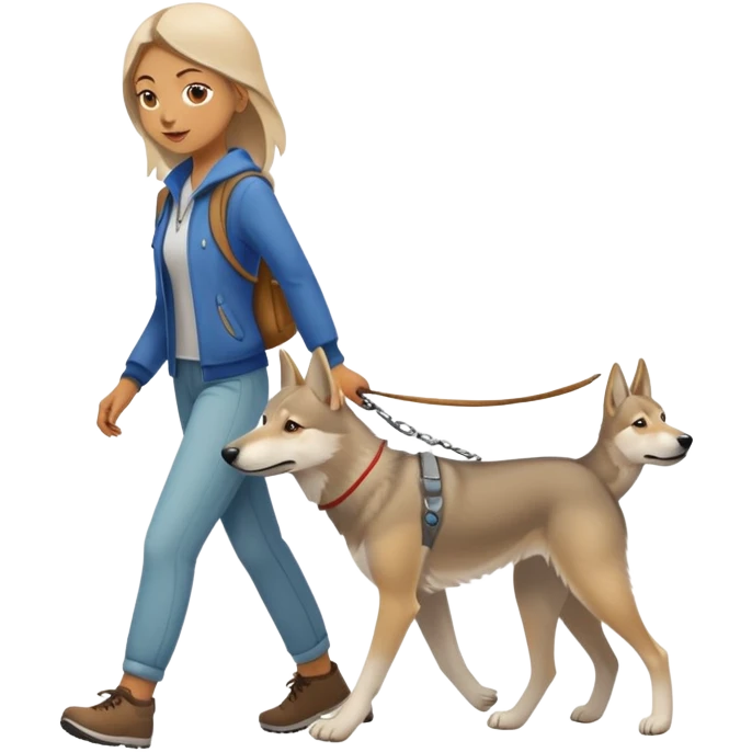 A girl walks a Czechoslovakian Wolfdog emoji