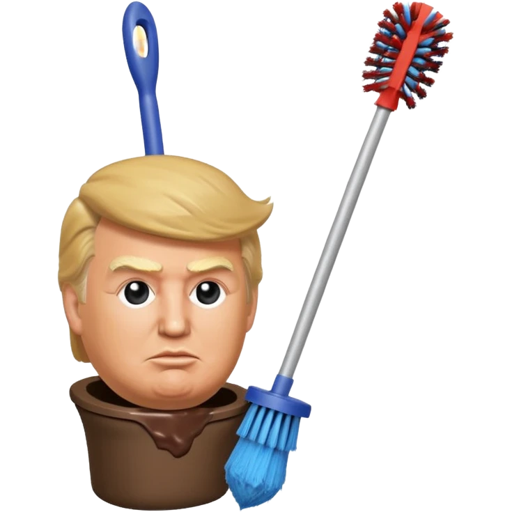 a donald trump shaped toilet brush with shit stains emoji