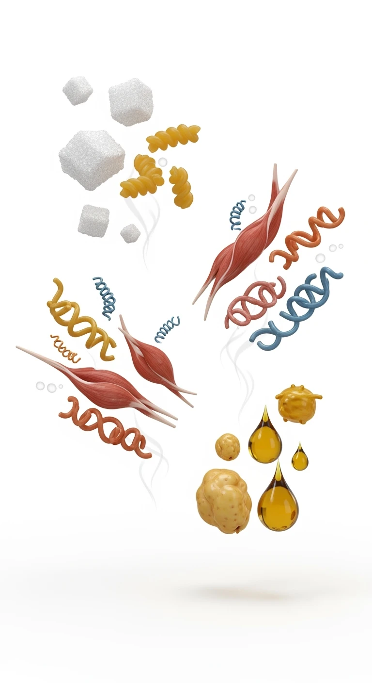 macros come carboidrati proteine e grassi, fluttuano in aria in 3d, sfondo bianco emoji