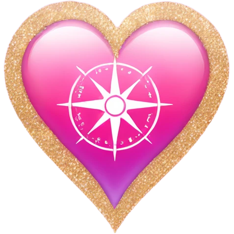 Pink ombre heart shaped compass with glitter emoji