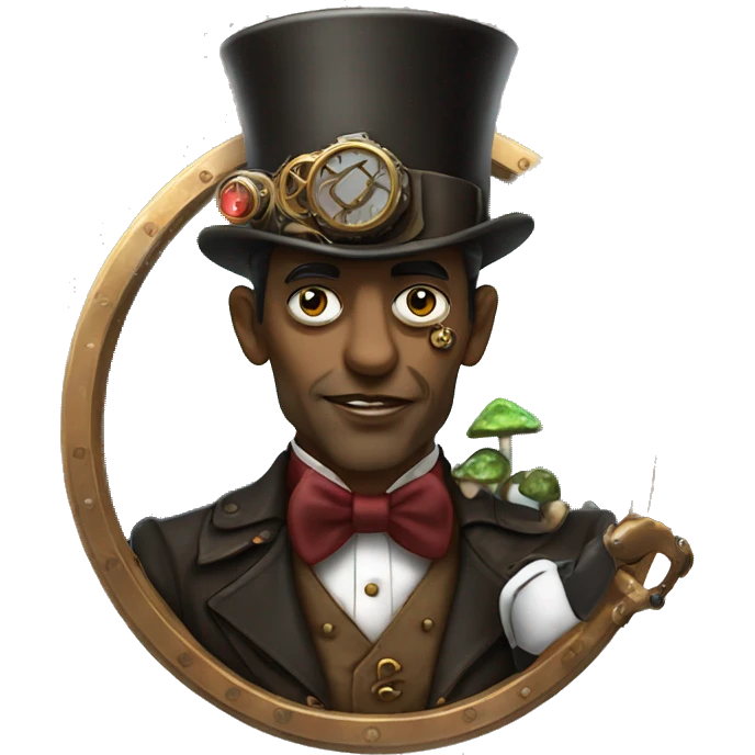 steampunk vulcan with a monocle eating mushrooms emoji