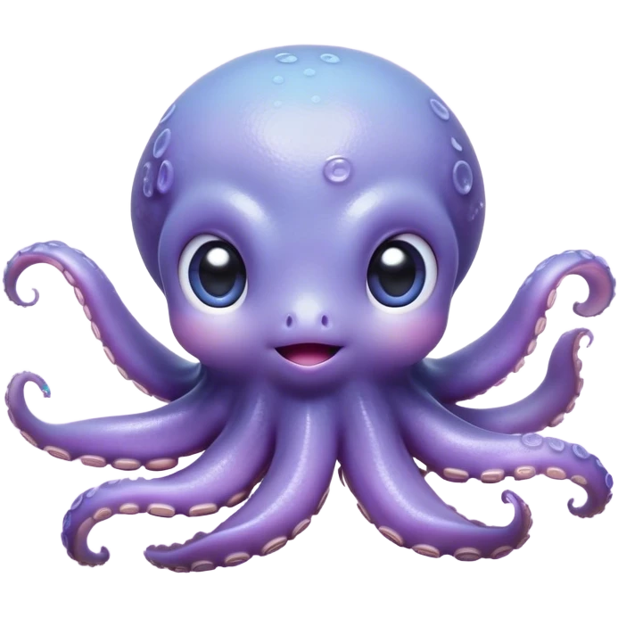Cinematic Cute Baby Octopus Portrait Emoji, Head tilted slightly in a curious and endearing way, featuring a smooth, rounded light blue-purple body with enormous, sparkling eyes filled with warmth and innocence, delicate tentacles curling playfully, Simplified yet irresistibly adorable features, highly detailed, glowing with a soft, dreamy marine glow, high shine, affectionate and gentle, stylized with a touch of whimsical deep-sea charm, soft glowing outline, capturing the essence of a tiny, inquisitive octopus that looks ready to gently drift into your heart! emoji