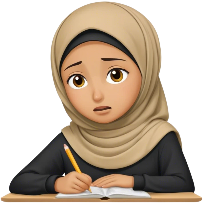 hijabi student suffering and crying while studying emoji