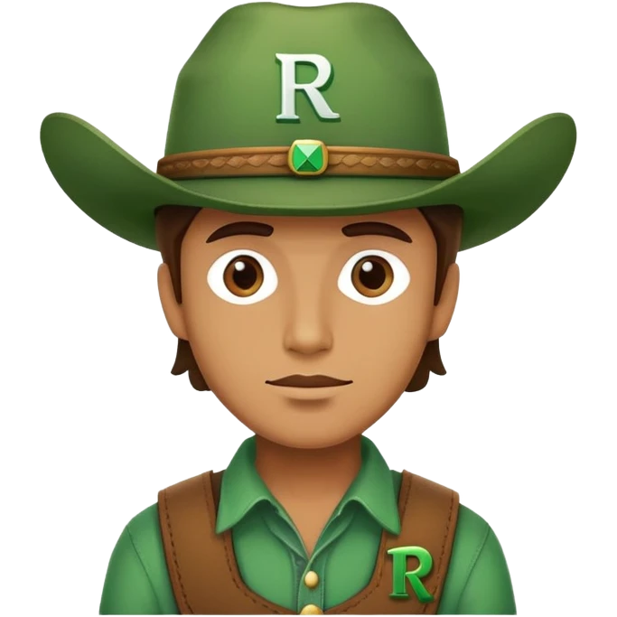 Cowboy wearing a green hat with letter R emoji