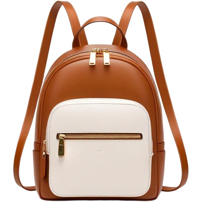 small cognac commuter leather backpack purse, women's, clean minimal aesthetic, plain emoji