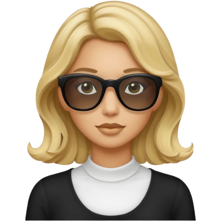 an olive tan woman with wavy blonde hair wearing skinny black rectangular sunglasses emoji