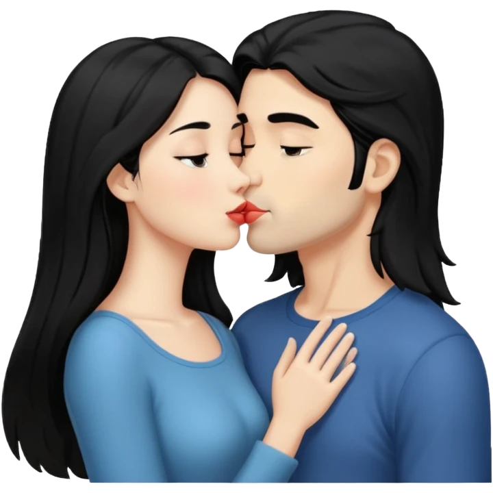 Long Black haired  couple kissing emoji