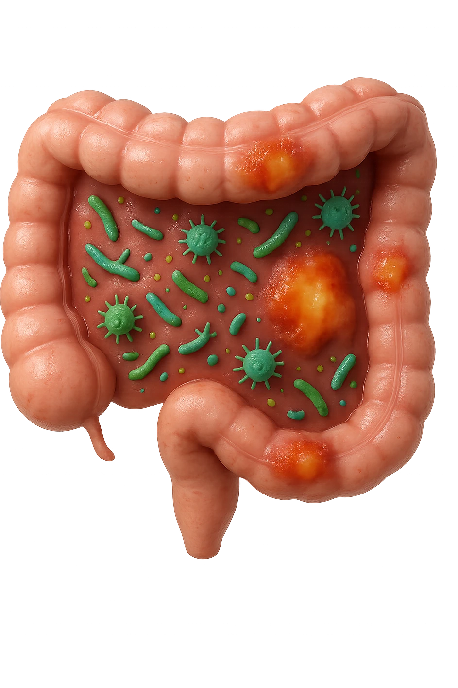 emoji stile iphone in 3d di intestino realistico con infezione e batteri dentro, iperrealistico 4k emoji