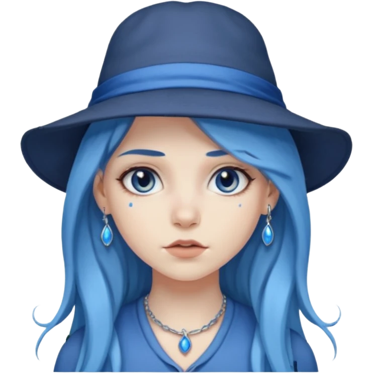 blue long hair killing looks in gray girl with hats emoji
