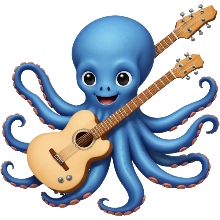 happy octopus with multiple arms playing guitar emoji