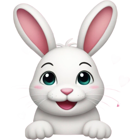 Bunnny smiling with pink hearts around it emoji