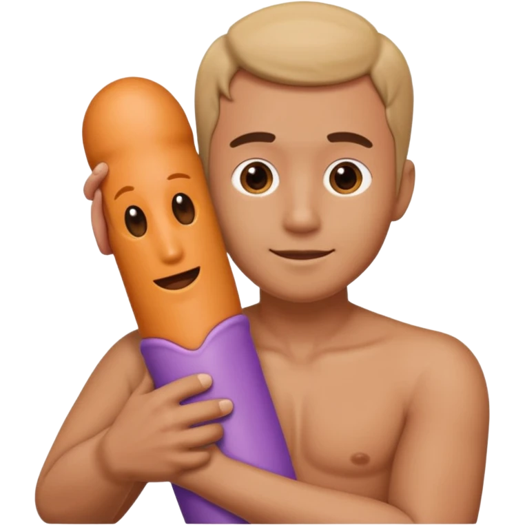 Man hugging a Penis dildo emoji