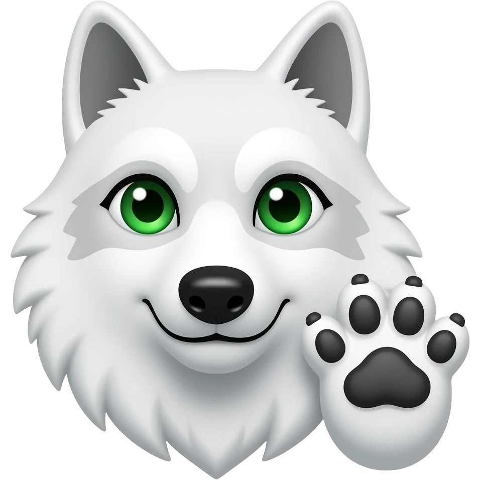 White Wolf head paw saluting green eyed emoji