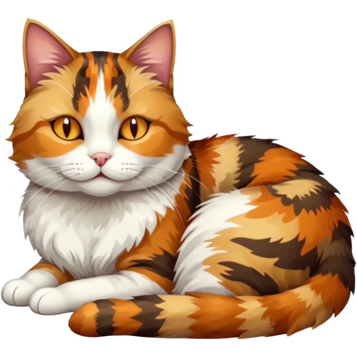 full body colourful light patched calico tabby cat with hazel eyes sleeping emoji