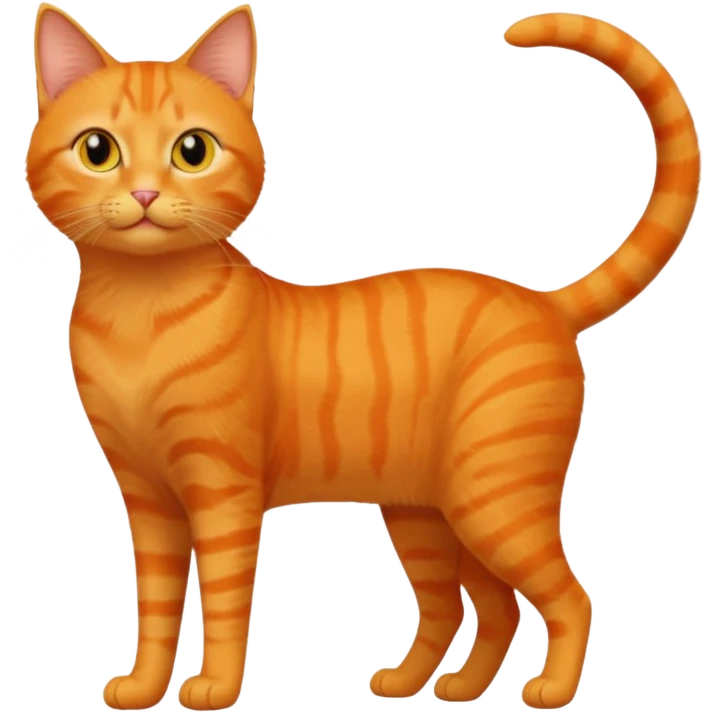 full body solid orange domestic shorthair slim cat with yellow/orange eyes playing emoji