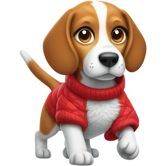 Beagle with red winter clothes and snowball fight emoji