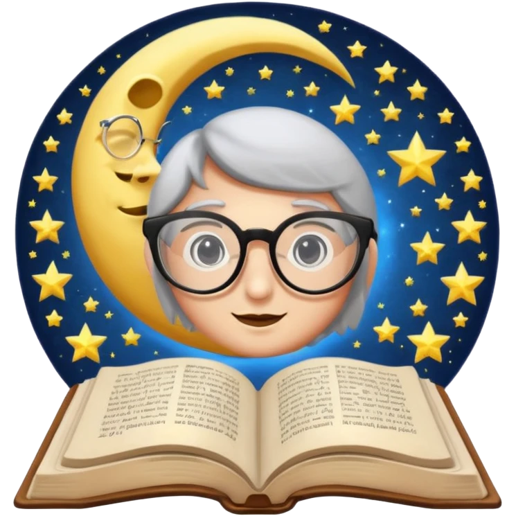 moon reading spell book with glasses emoji