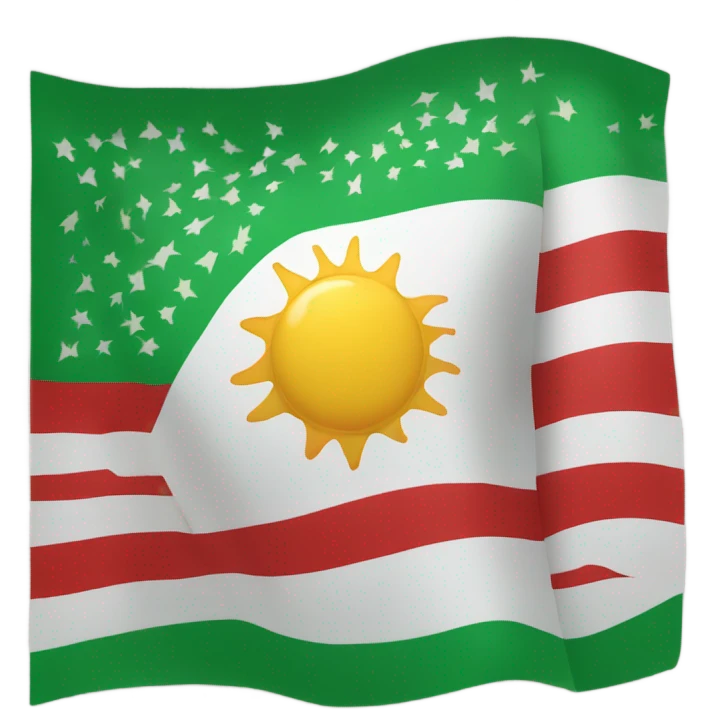 Create a flag with the sun in the middle of the flag, the top part is red, the middle is white and the bottom part is green emoji