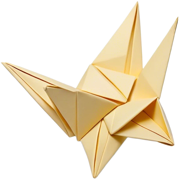 Cinematic Realistic depiction of an elegant origami creation, rendered with delicate paper textures and intricate folds, set on a minimalist background with soft, diffuse lighting that accentuates its artistic precision emoji