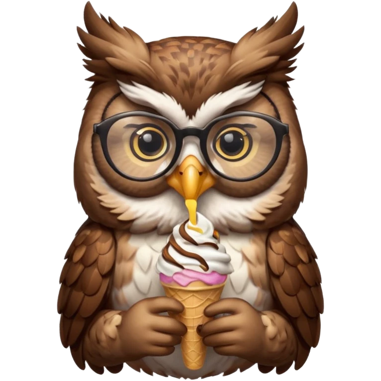 owl wearing glasses eating ice cream emoji