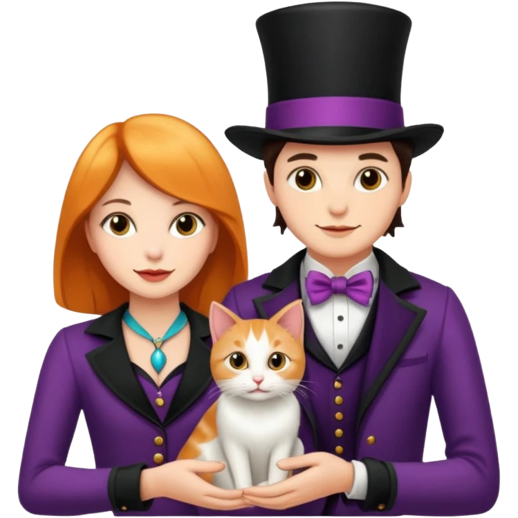 magician couple and their pet cat emoji