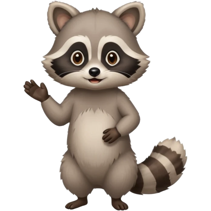 make full body standing cute racoon speaking. calm and no sharp edges. emoji