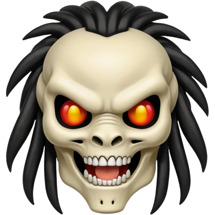 smiling bone predator from movie predator with rasta black hair emoji