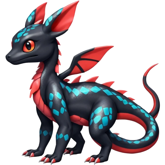 Cute Shiny Colorful Guilmon-Salandit-Umbreon-Fakémon-hybrid-creature (full body)  emoji