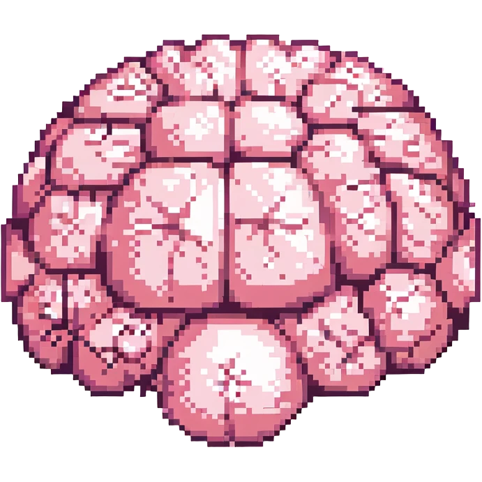 16-bit pixel art of a pink brain-shaped blob, smooth rounded brain texture, simple retro gaming style emoji