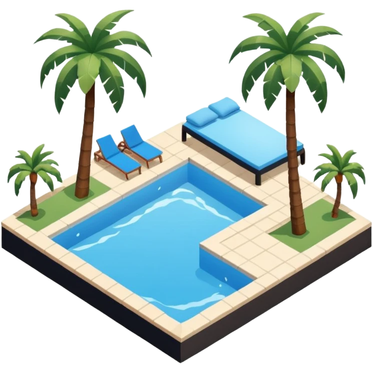 Spanish airbnb pool, palm trees isometric exterior emoji