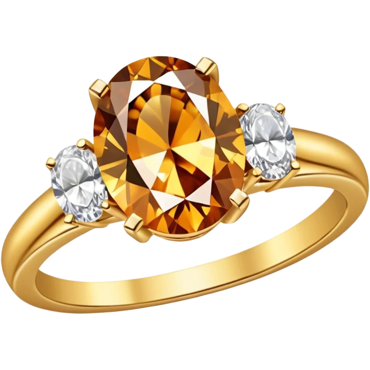 a gold diamond ring, plain band and large oval diamond stone emoji
