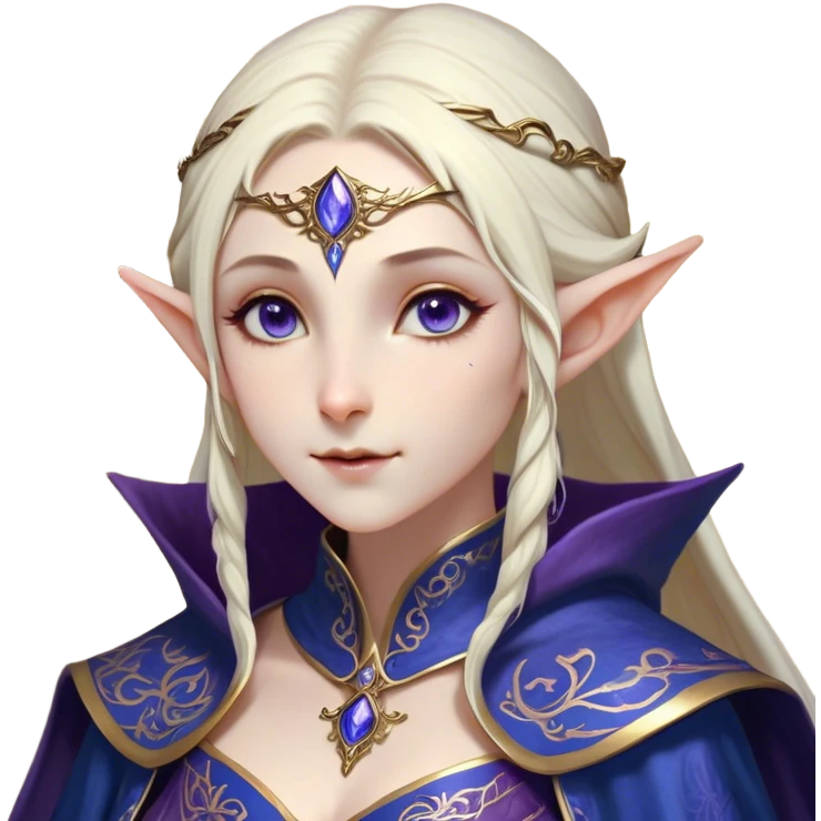 Cinematic Realistic WoW Elf Mage Portrait, head tilted dramatically with an exaggeratedly amused expression, blending timeless arcane wisdom with a touch of unexpected playfulness. Her luminous, porcelain-like skin and delicate features, complemented by an intricately detailed robe in deep blues and purples with golden filigree, are rendered with lifelike texture and dynamic magical lighting, high shine, dramatic yet whimsical, capturing the essence of an elven mage whose epic mastery is tinged with charming irreverence. emoji