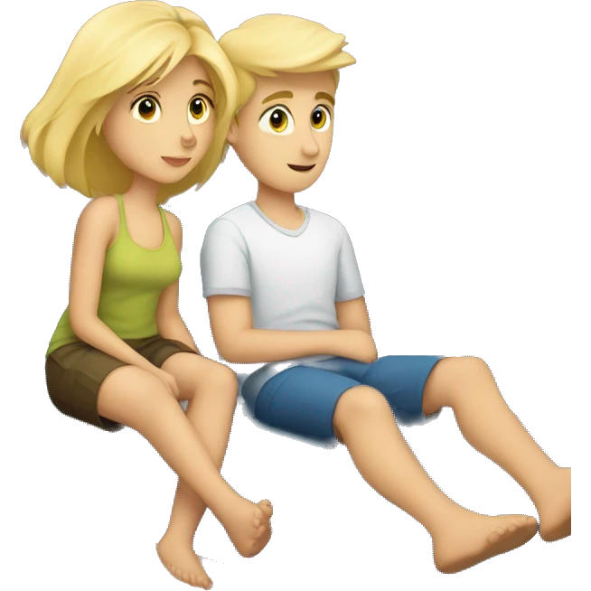 A boy and a blond girl layed down in sofa watching tv emoji